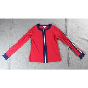 SHAN Canada Womens 12 Red Blue White Zip Up Long Sleeve Top Contrast Trimming